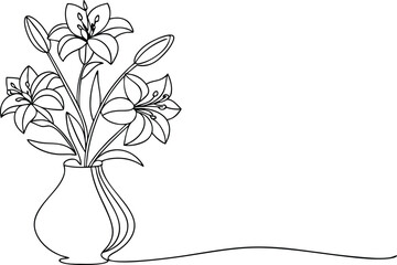 Elegant Line Drawing of Lilies in a Simple Vase