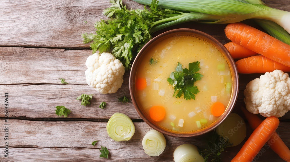 Poster ready for processing cauliflower carrots and leeks make a perfect combination for a flavorful soup c