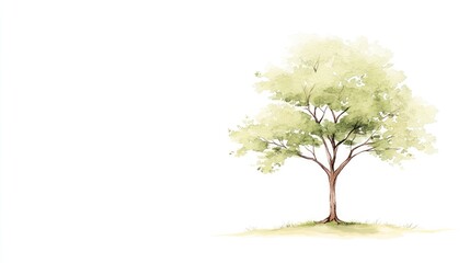 A serene watercolor illustration of a solitary tree on a white background, evoking tranquility