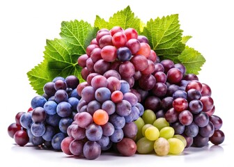 Fototapeta premium Fresh Organic Grape Bunches: Juicy, Ripe Grapes Isolated on White Background - Healthy Eating