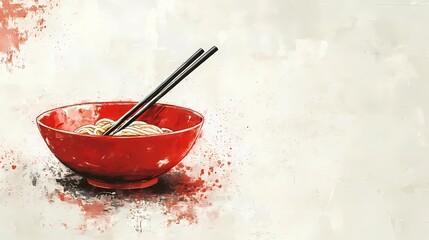 Asian ramen illustration featuring a steaming bowl of noodles, chopsticks, and flavorful ingredients, perfect for culinary projects and restaurant branding, artistic sketch style