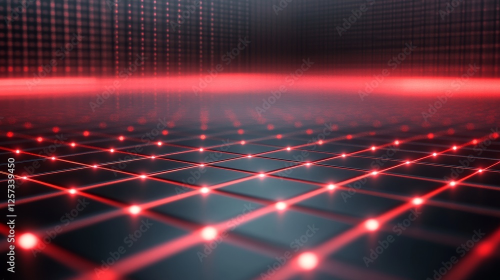 Poster abstract glowing red lines form a grid on dark surface