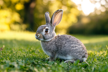Obraz premium There is a small rabbit sitting on the ground next to a rock
