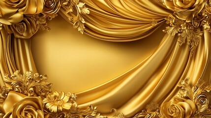 Golden Drapery and Roses: Luxurious Background