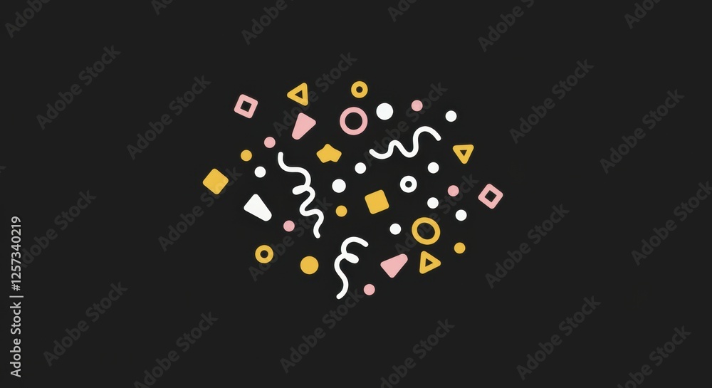 Poster colorful abstract geometric pattern on black background with retro elements