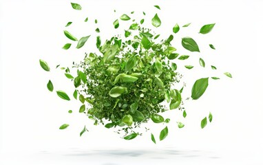 fresh herb explosion, basil, rosemary, and thyme floating midair, isolated on white