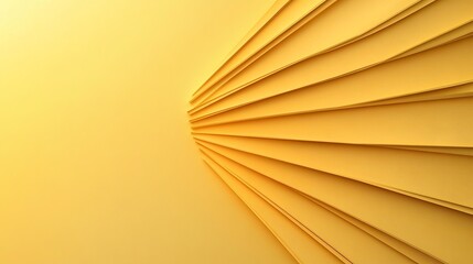 Bright yellow paper sheets fan out in an artistic arrangement, creating depth.