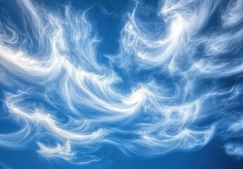 Obraz premium Wispy clouds swirl across a vibrant blue sky