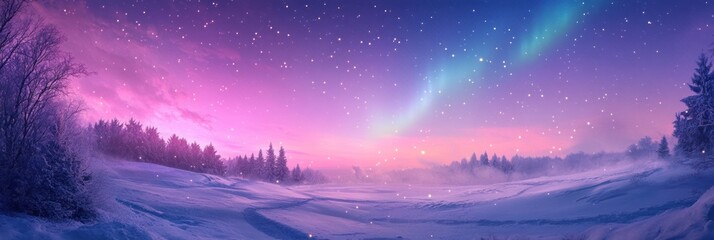 Magical Winter Wonderland Underneath a Starlit Aurora