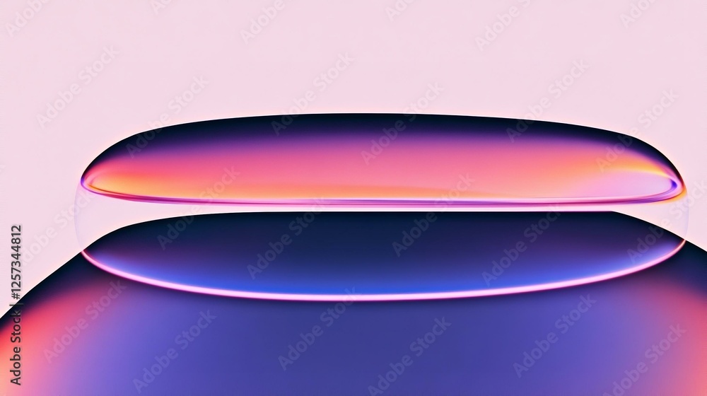 Wall mural Abstract 3d render of light emitter glass with iridescent holographic neon vibrant gradient texture.