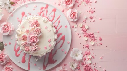 Fototapeta premium Women's Day Cake Background: The Interweaving of Sweet Celebration and Female Elegance