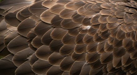 Fototapeta premium Close-up of brown bird feathers in natural patterned texture