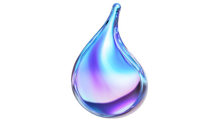 drop of blue and purple water fluid holographic Iridescent 3d render icon isolated on white background