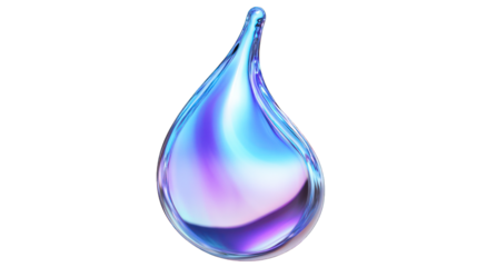 drop of blue and purple water fluid holographic Iridescent 3d render icon isolated on white background