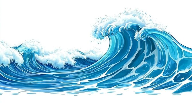 cartoon illustration of big wave isolated on white background