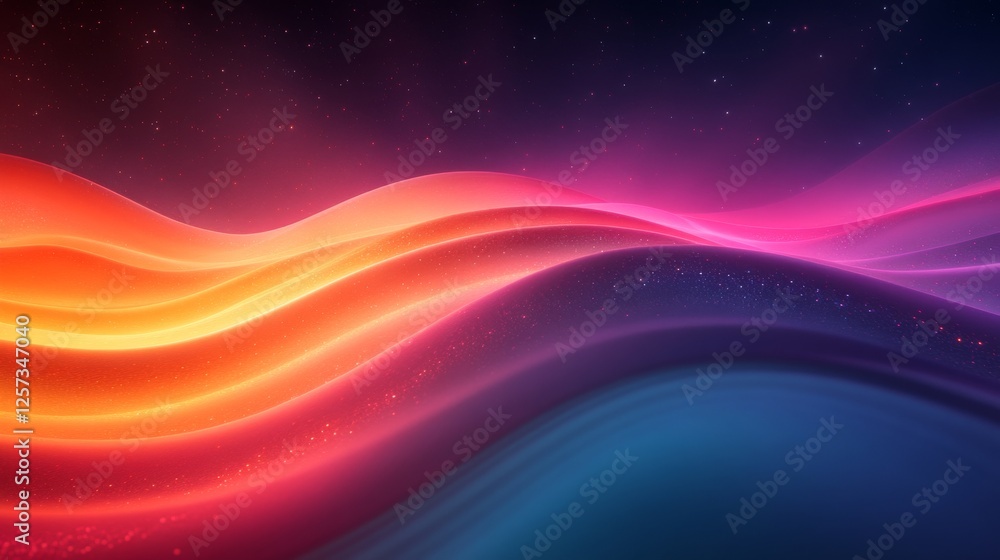 Poster abstract multicolored waves under a starry dark gradient background