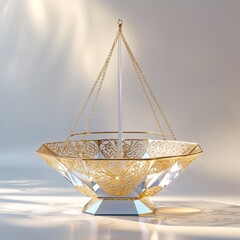 Obraz premium Elegant Gold And Crystal Centerpiece Candle Holder With Intricate Filigree Design On Soft Backgrounds Style Interior Decor Piece Table Dining Decor Candles Holder Modern Style Candle Holder