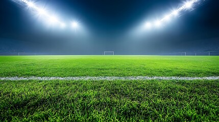 Night Football Stadium: Green Field Under Floodlights