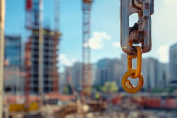 Naklejka premium Close-up of a Crane Hook at a Construction Site