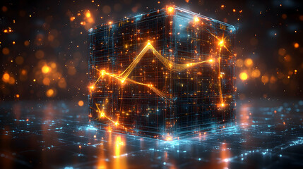 Obraz premium 3D Illustration - Glowing Cube Data Network Technology, Digital, Futuristic, Connection, Abstract Background