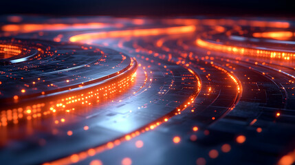 3D Abstract Background - Glowing Orange Lights, Futuristic Technology, Digital Art