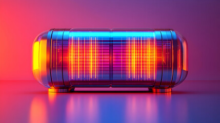 3D Illustration - Futuristic Device with Glowing Lines, Glass, and Metal on a Vibrant Background