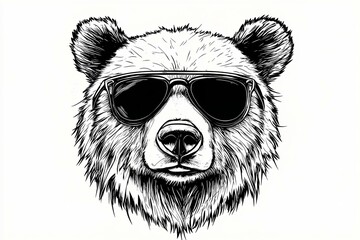 Fototapeta premium Bear head in glasses logotype vector engraving style illustration