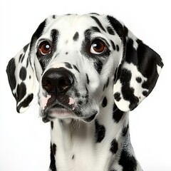 Ravishing adorable dalmatian dog portrait on white isolated background