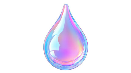 drop of water fluid holographic Iridescent 3d render icon isolated on white background