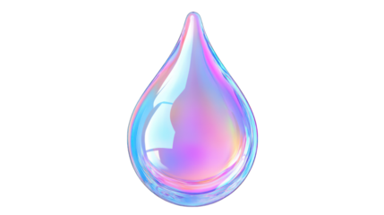 drop of water fluid holographic Iridescent 3d render icon isolated on white background