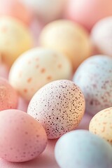 Soft pastel eggs with speckled patterns create festive spring at