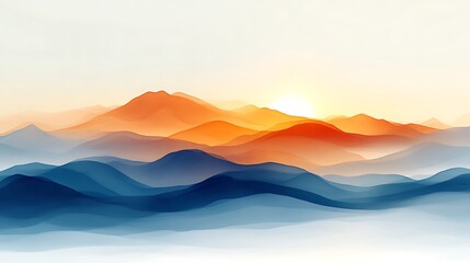 Serene Sunset Over Blue And Orange Mountains