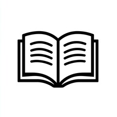 Simple black and white icon of an open book on a plain background