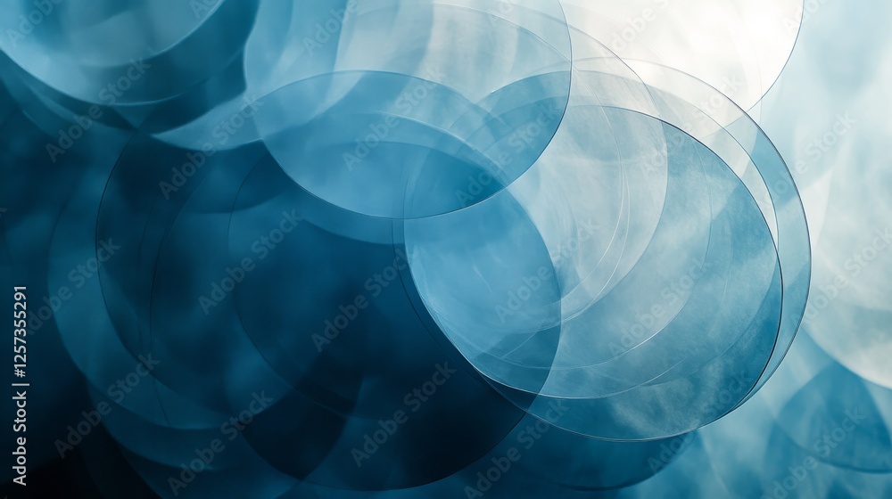 Poster overlapping blue translucent circles create an abstract pattern