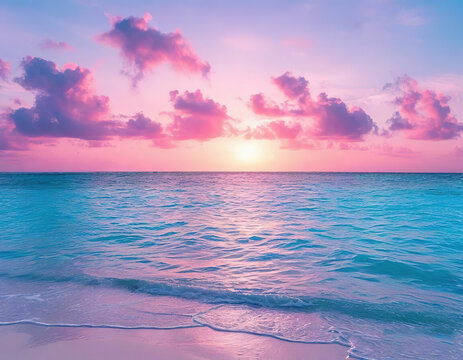 sea, sky, tropical paradise, maldives. pink sunset. pink, blue. landscape, horizon, background. - Powered by Adobe