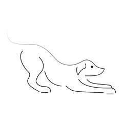 Vector black silhouette of a dog isolated on a white background.
