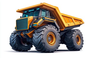 Fototapeta premium high-tech dump truck monster with eight oversized wheels and a futuristic design, isolated on white