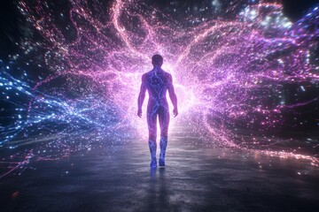 Fototapeta premium Humanoid Figure Emerging from a Cosmic Nebula: A Digital Art Piece
