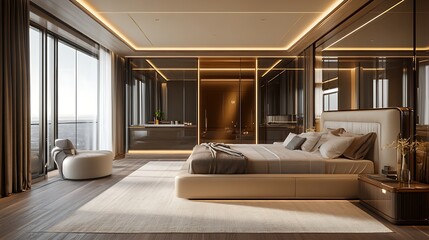 Luxury Modern Bedroom Design: Opulent Master Suite with Panoramic View