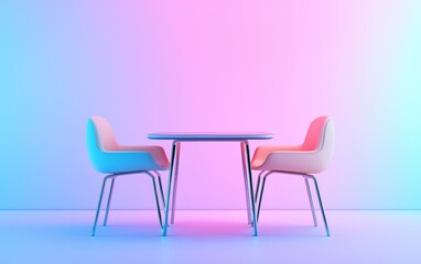 Fototapeta premium modern dining table and chairs set, mid-air, softly lit on a pastel-colored background.