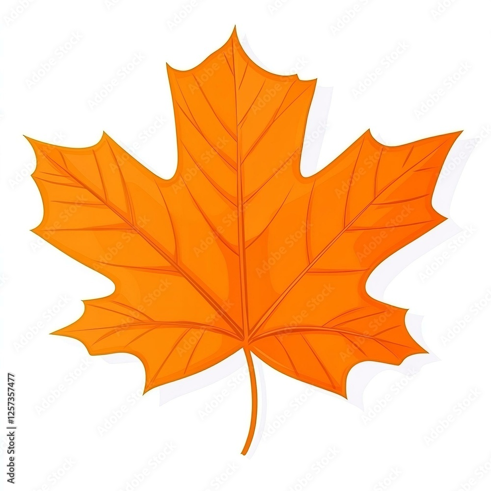 Wall mural single vibrant autumn maple leaf with intricate veins isolated