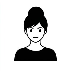 Black and white silhouette icon of a young woman with a simple hairstyle