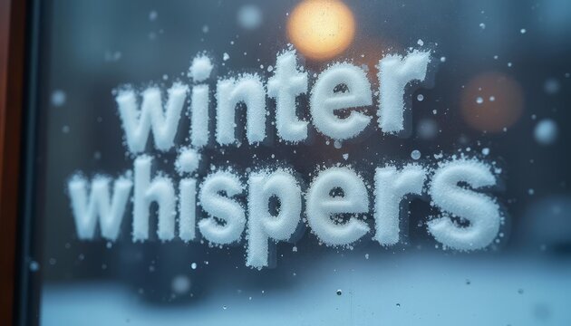 Frosty greetings Winter whispers on glass cold season holidays