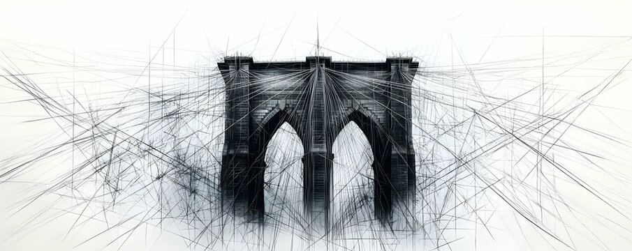 Fototapeta NYC bridge sketch, urban art, graphic design