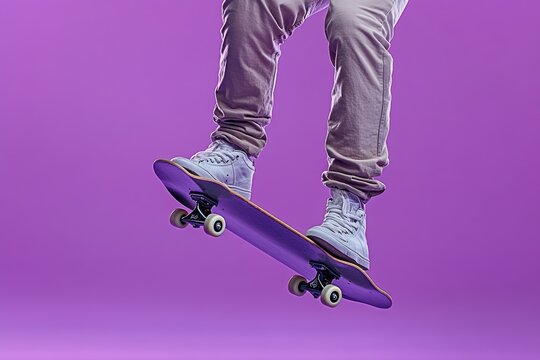 Energetic skateboarding jump capturing motion and style against a vibrant background