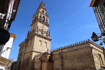 Obraz premium Bell tower of the Mezquita- Cathedral of Cordoba in the Spanish city of Cordoba, Andalusia, Spain 