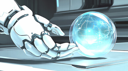 Cyber-inspired robotic digits hovering over a radiant grid, blending advanced technology with mesmerizing neon lights.
