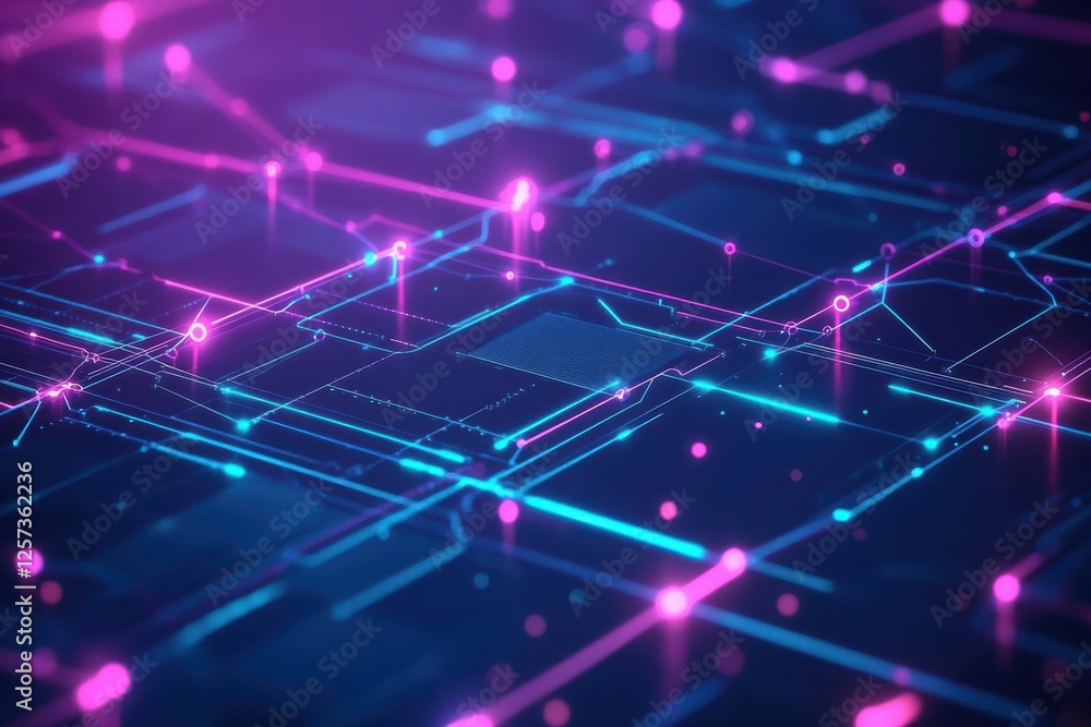 Poster Futuristic abstract background featuring glowing lines and dots in a digital space design