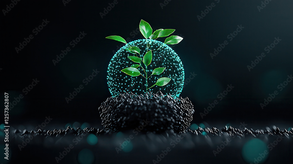 Leinwandbilder digital representation of plant inside glowing sphere, symbolizing growth and sustainability. backgr