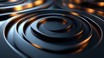 Naklejka premium Abstract image shows concentric rounded structures with golden lighting accents